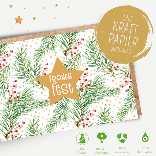 Green Karma XMAS Doppelkarte - Weihnachtliches Muster mit goldenem Stern