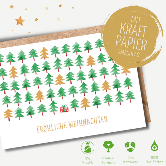 Green Karma XMAS Doppelkarte - Kleines Geschenk unter Tannen
