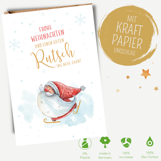 Green Karma XMAS Doppelkarte - Schlittschuhe fahrender Weihnachtsmann
