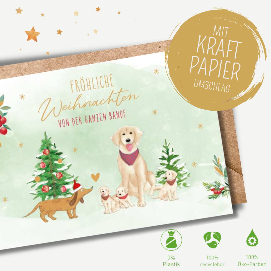Green Karma XMAS Doppelkarte - Niedliche Hundebande