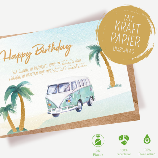 Green Karma Doppelkarte - Bulli an goldenen Palmen