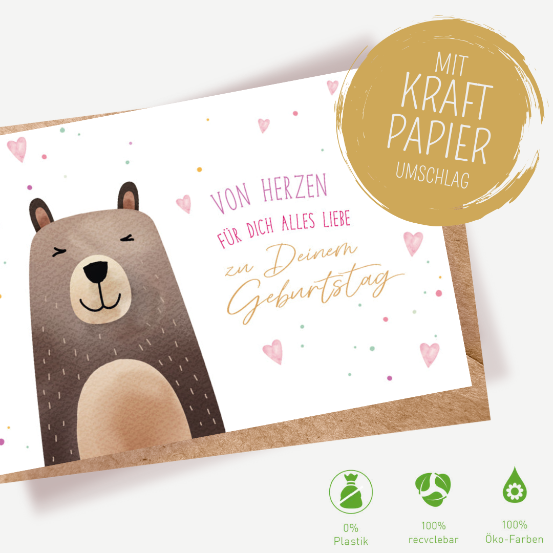 Green Karma Doppelkarte - verliebter Teddy