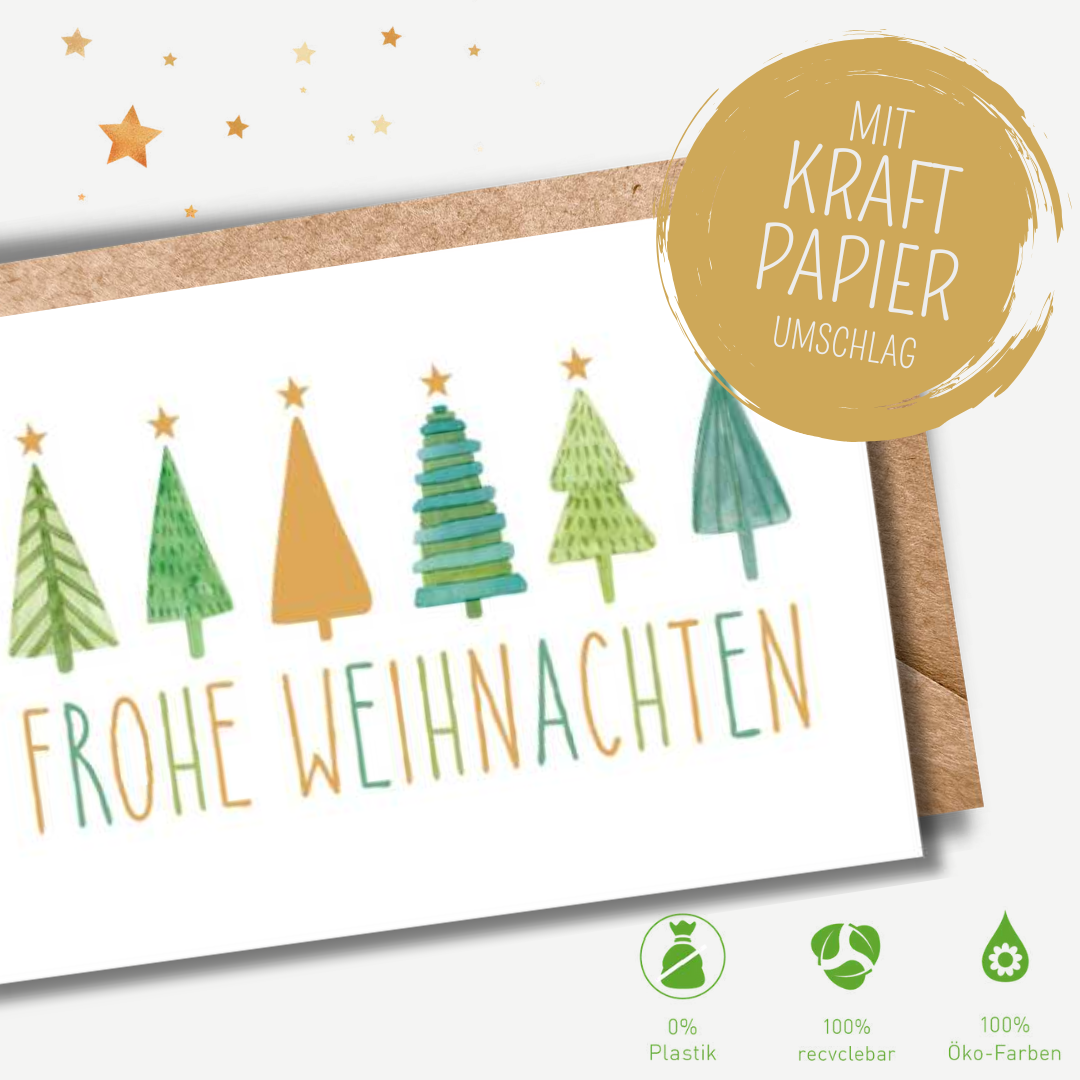 Green Karma XMAS Midikarte - Reihe von Tannenbäumchen