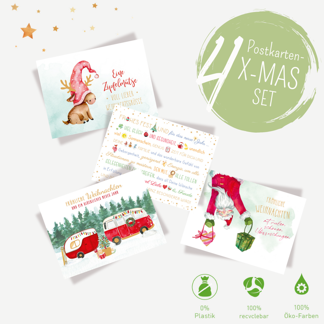 4er X-MAS Postkarten-Set: Happy X-MAS