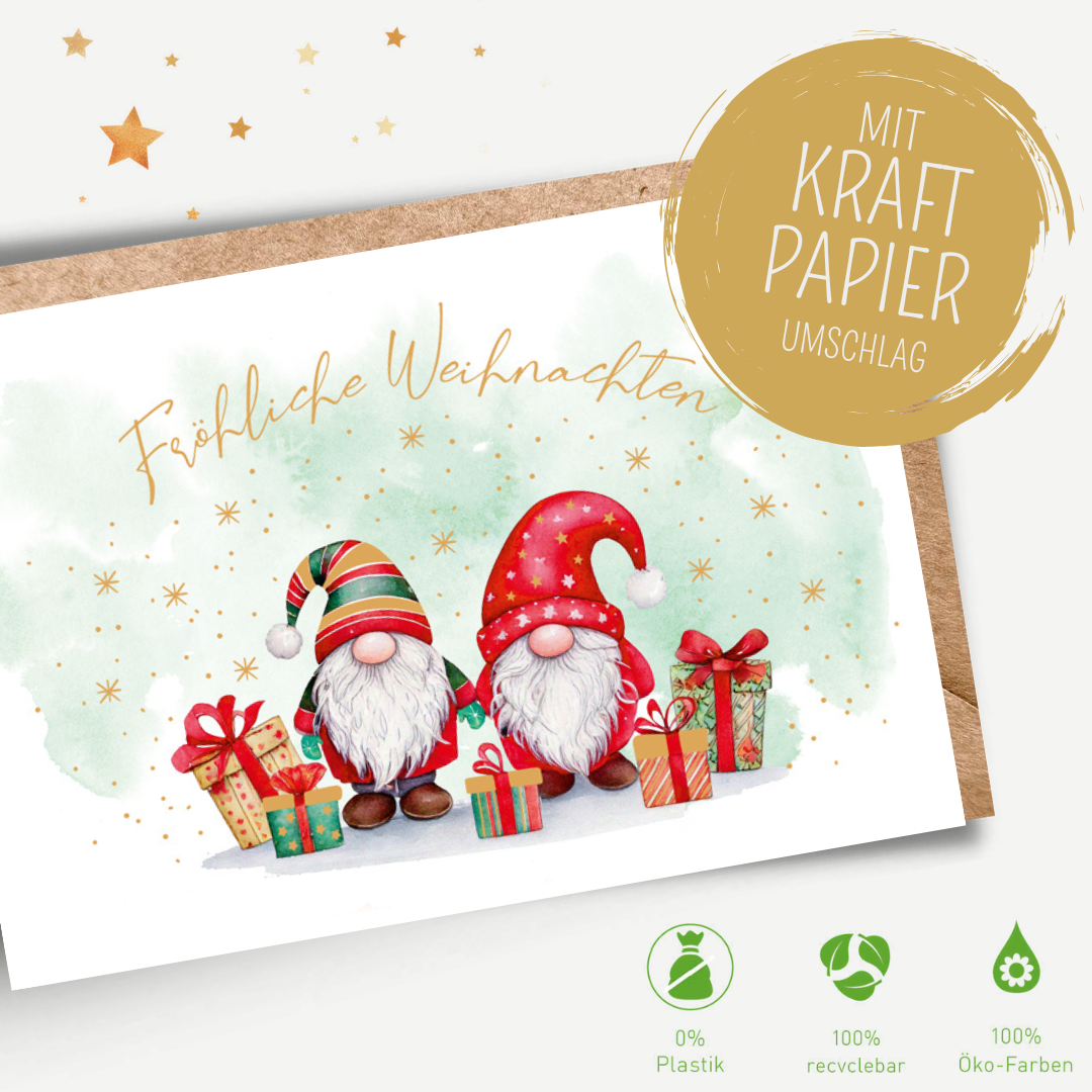 Green Karma XMAS Doppelkarte - Zwei Zwerge mit Weihnachtsmütze