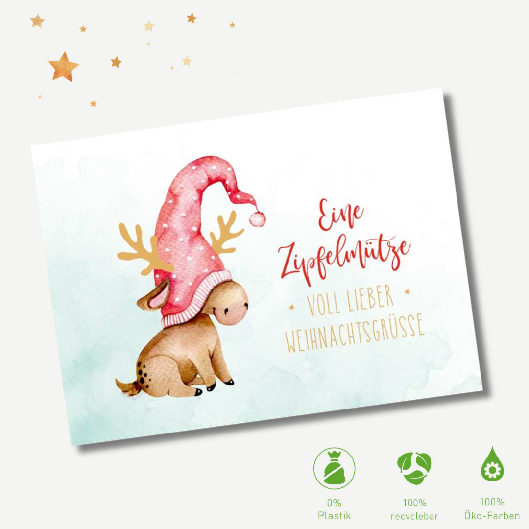 Green Karma XMAS Postkarte - Zipfelmütze voller Grüße