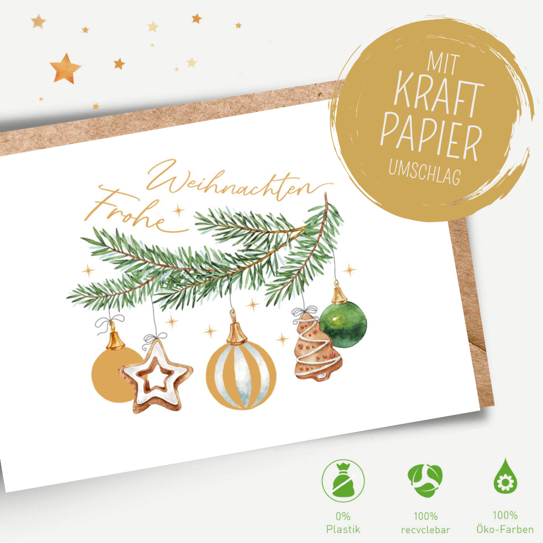 Green Karma XMAS Doppelkarte -  Christbaumschmuck am Zweig