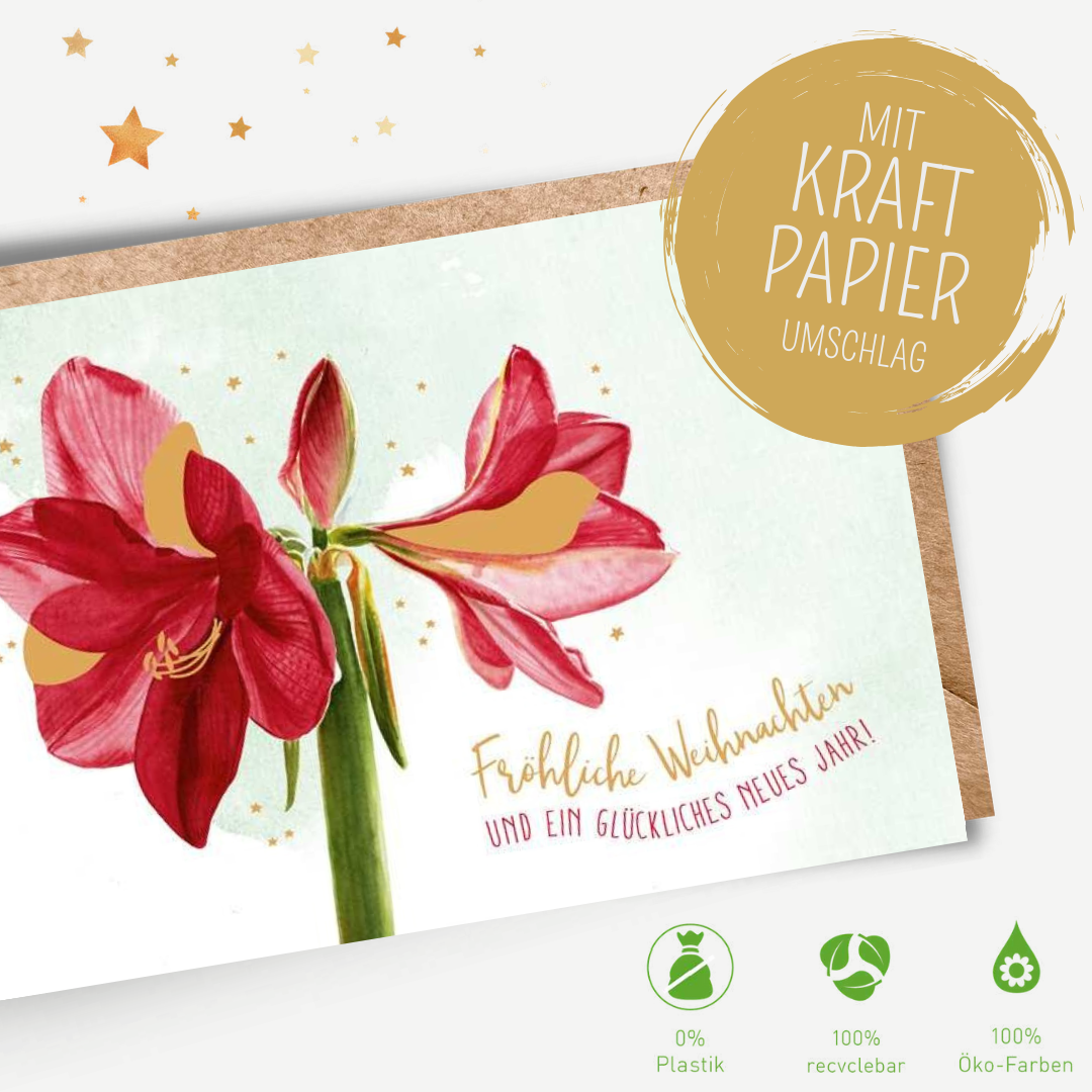 Green Karma XMAS Doppelkarte -  Rote Amaryllis