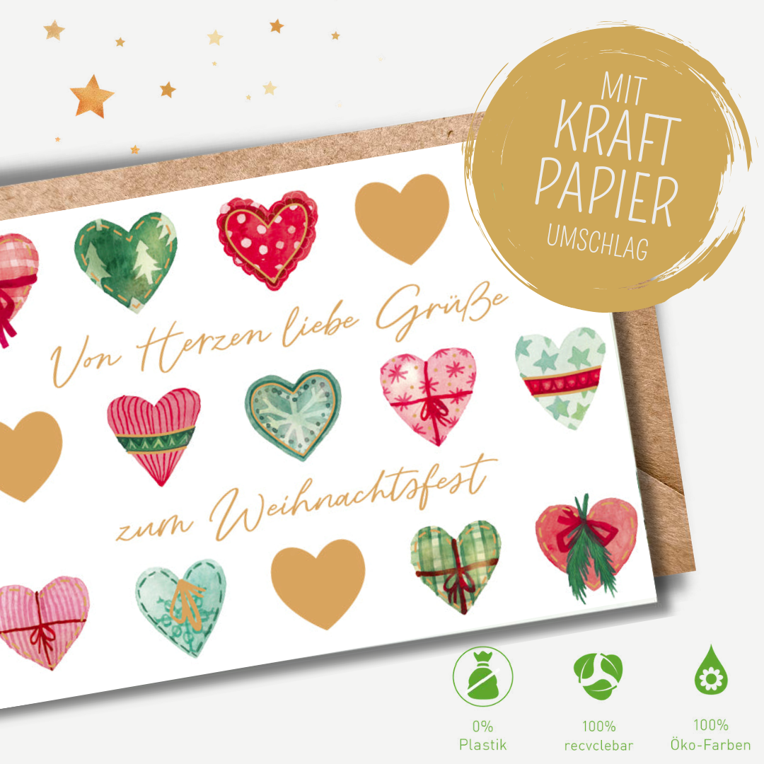 Green Karma XMAS Doppelkarte -  Viele weihnachtliche Herzen