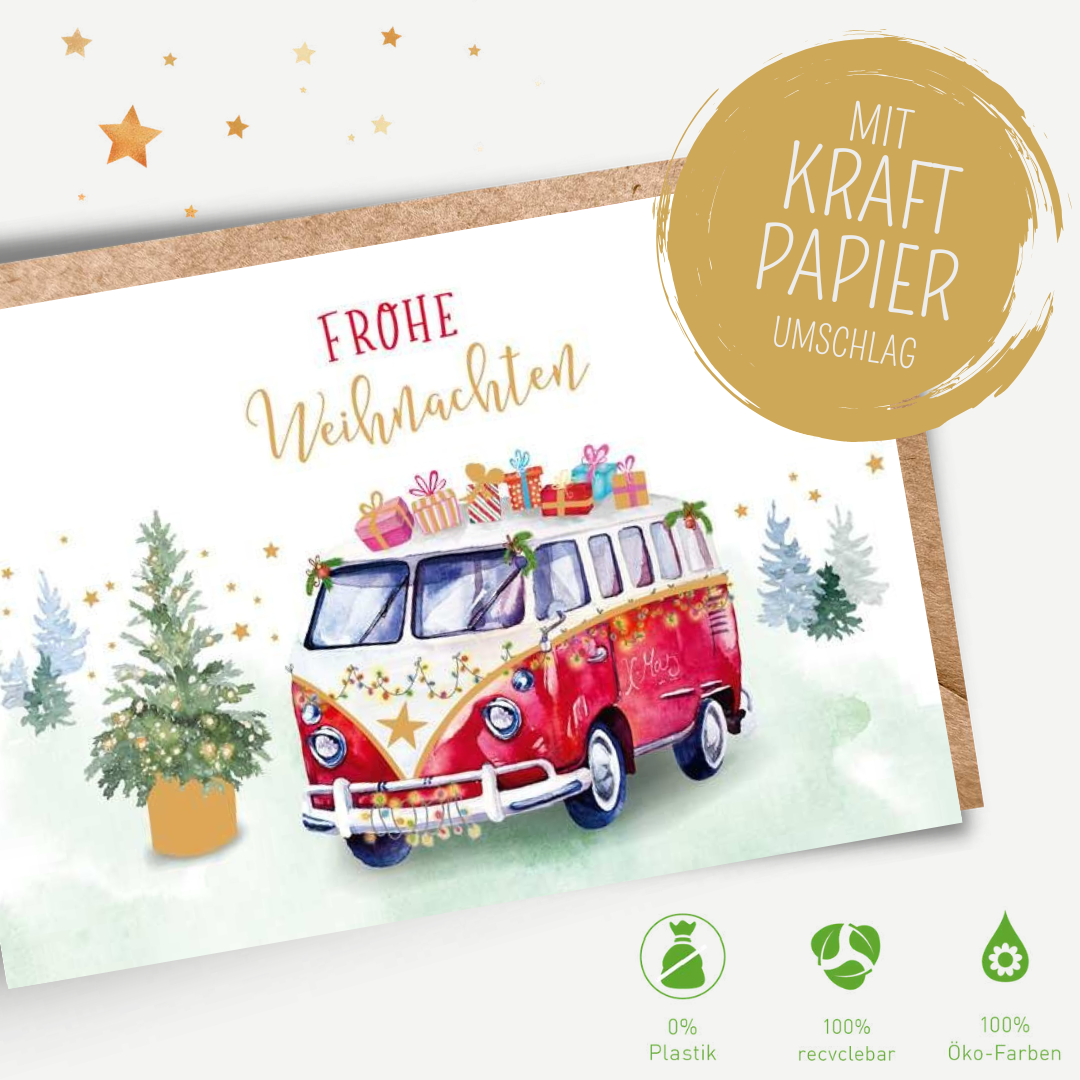 Green Karma XMAS Doppelkarte -  Weihnachtlicher Bulli
