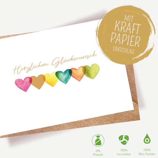 Green Karma Doppelkarte - Viele bunte Herzen