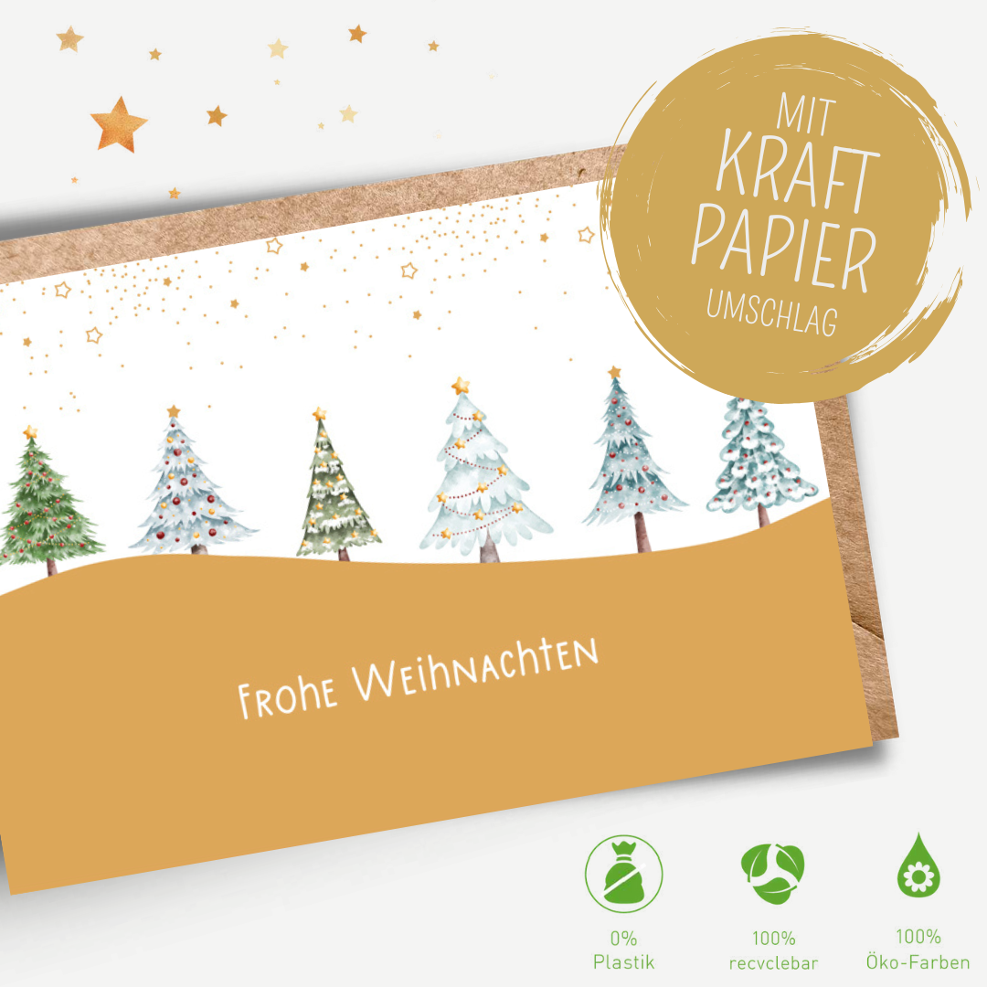 Green Karma XMAS Doppelkarte - Sechs Schneetannen