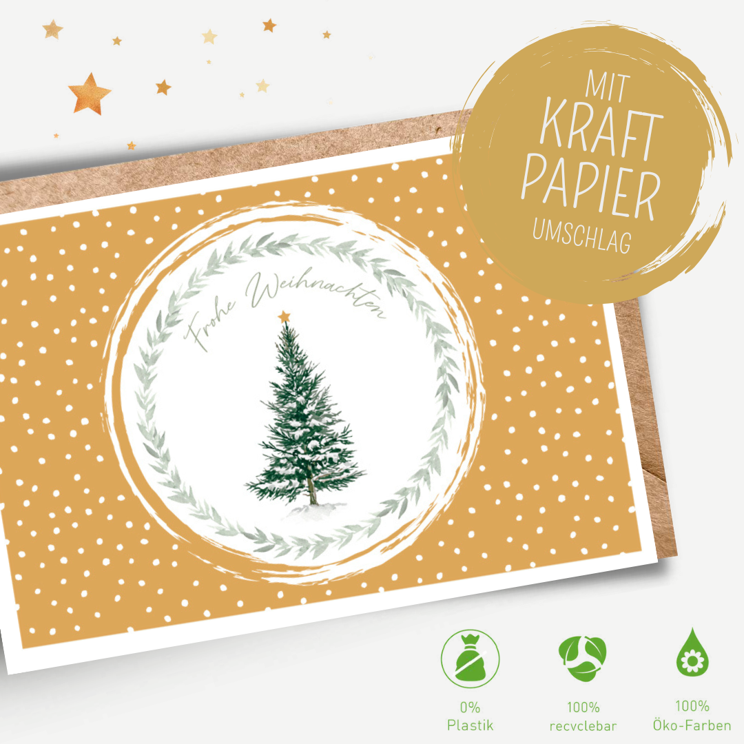 Green Karma XMAS Doppelkarte -  Tannenbaum mit goldenen Hintergrund