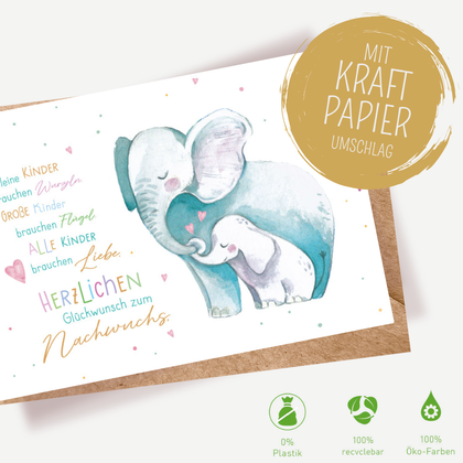Green Karma Doppelkarte - Süßer Babyelefant
