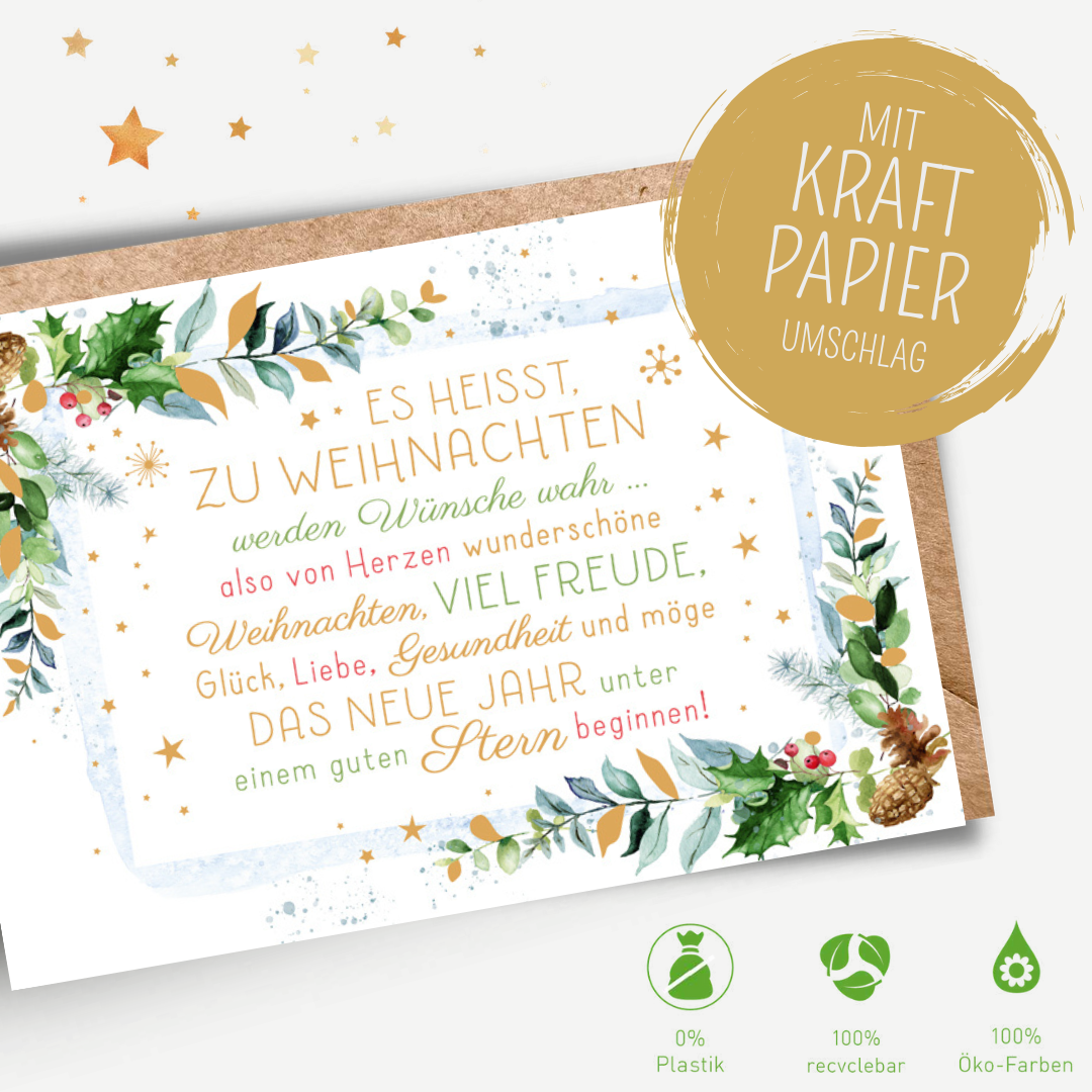 Green Karma XMAS Doppelkarte - Zu Weihnachten werden Wünsche wahr
