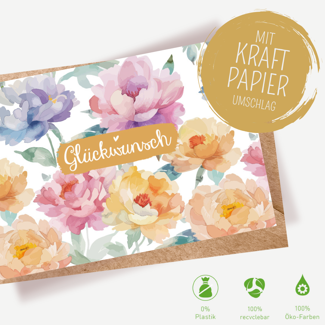 Green Karma Doppelkarte - Klassisches Blumenmuster