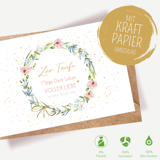 Green Karma Doppelkarte - Blütenkranz zur Taufe