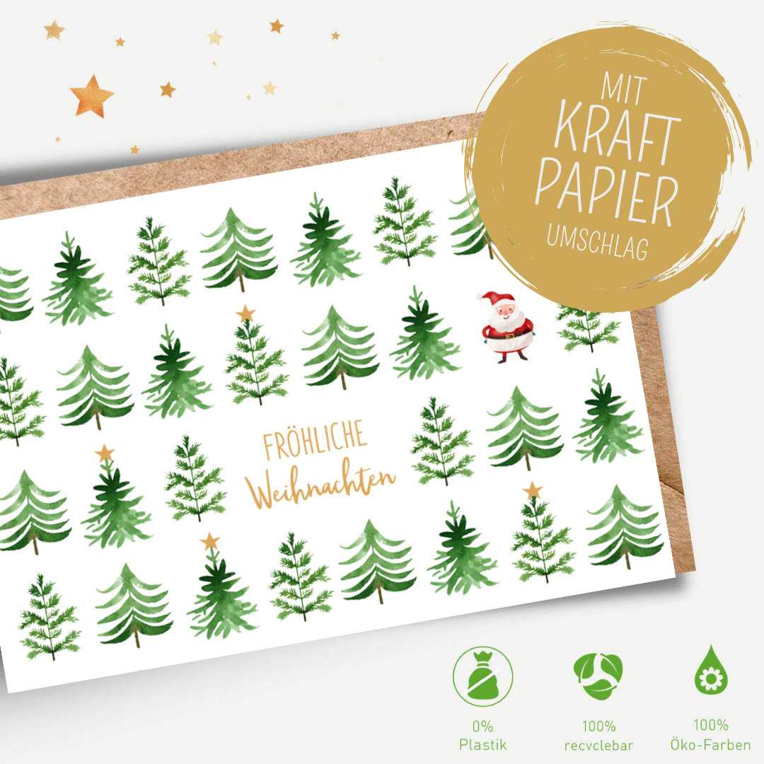 Green Karma XMAS Doppelkarte -  Kleiner Weihnachtsmann im Wald