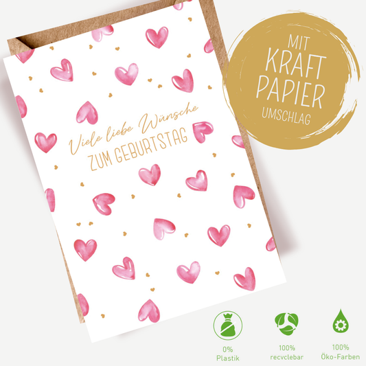 Green Karma Doppelkarte - Viele rosa Herzen