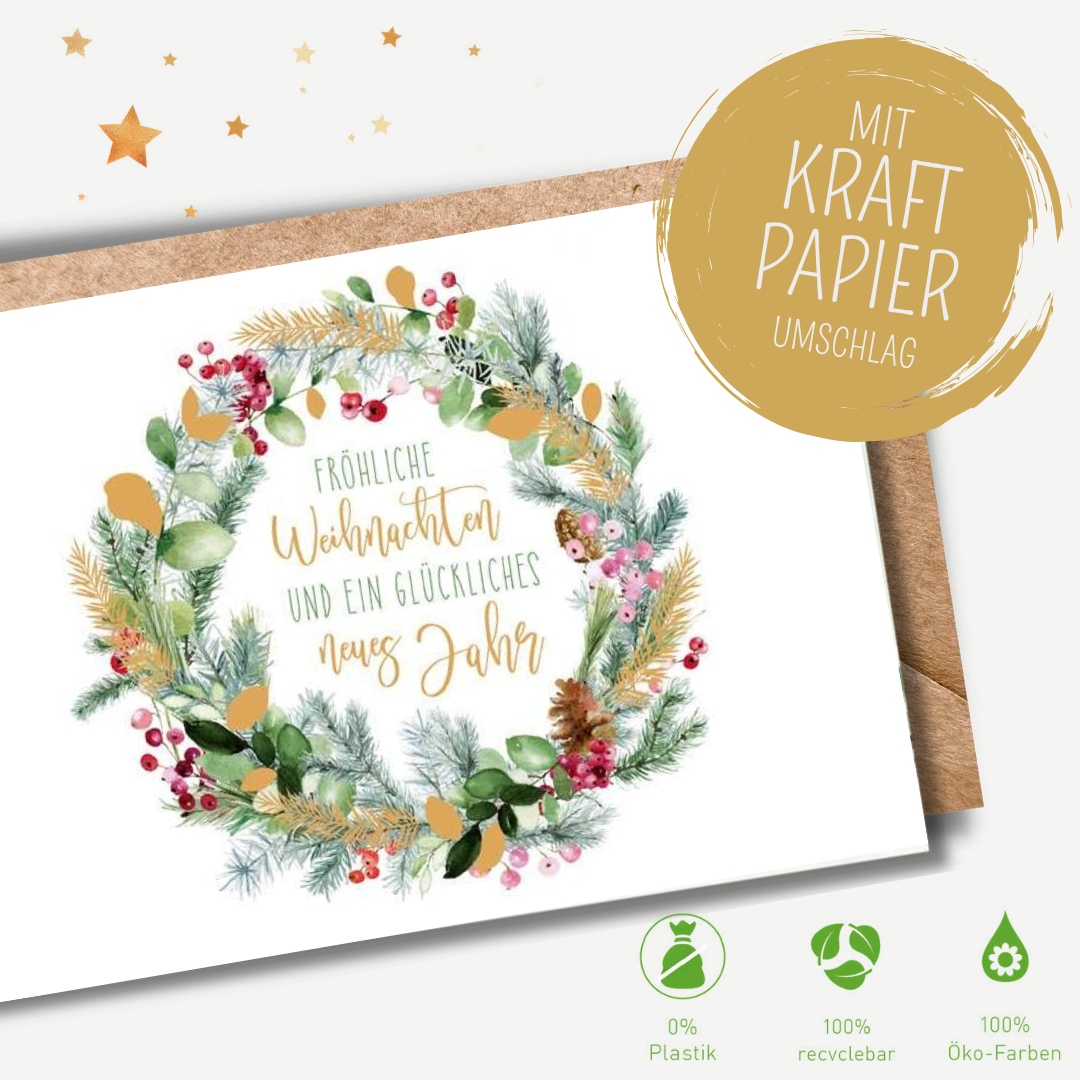 Green Karma XMAS Doppelkarte -  Floraler Kranz