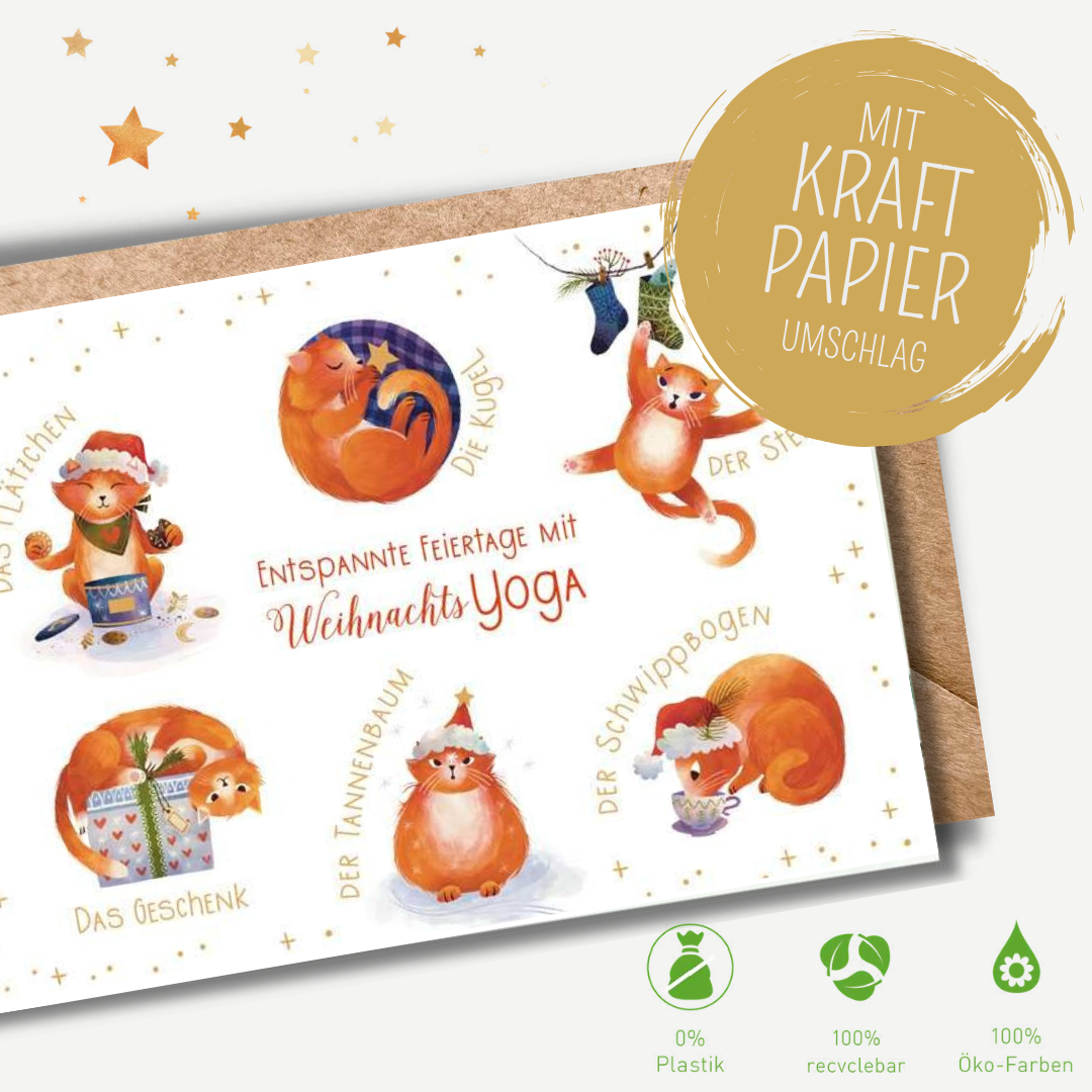 Green Karma XMAS Doppelkarte -  Katzenyoga Weihnachten