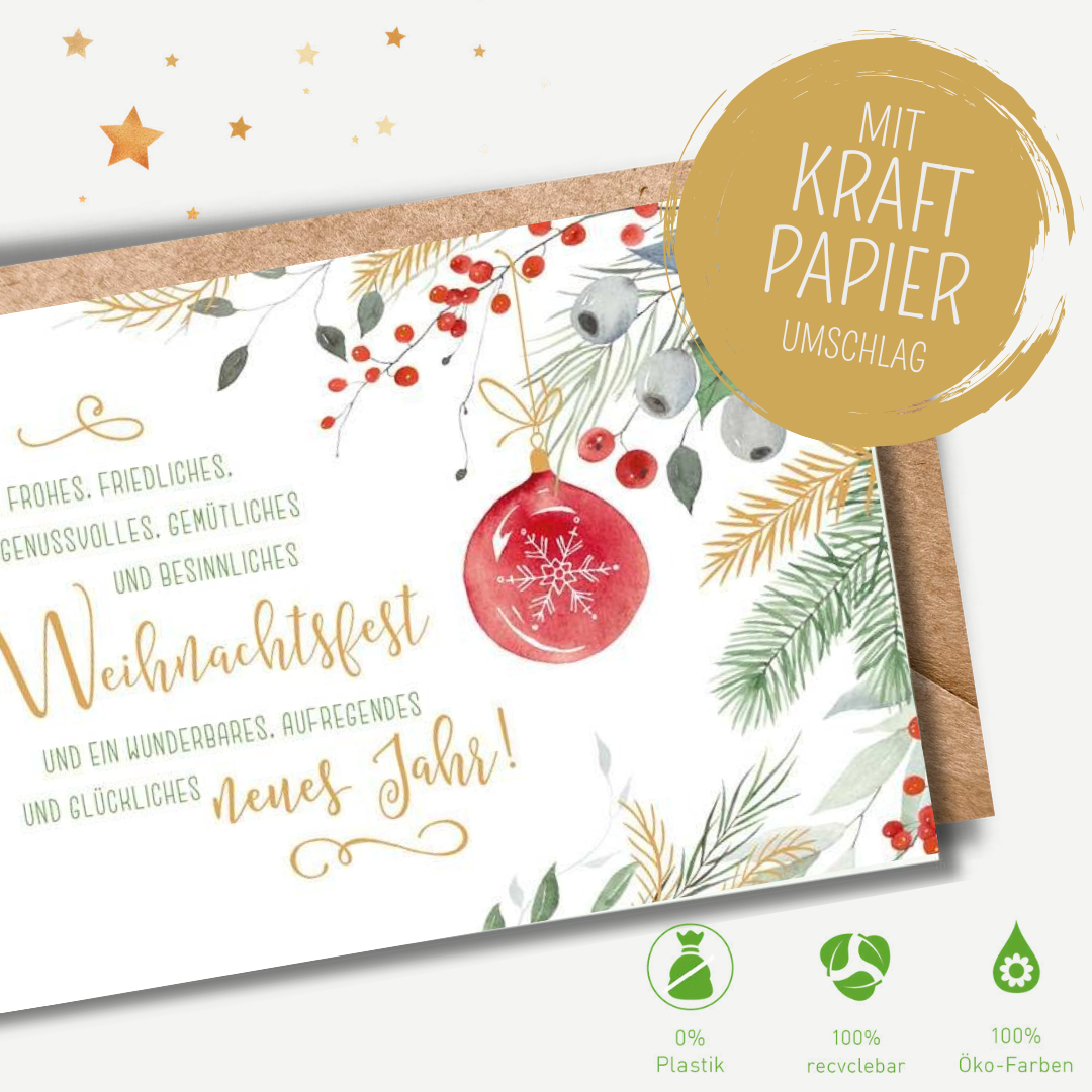 Green Karma XMAS Doppelkarte -  Christbaumkugel am Gesteck