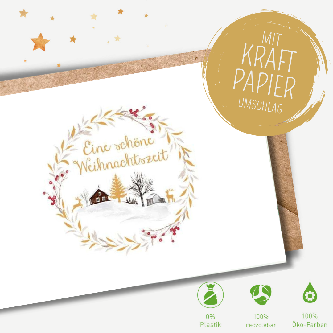Green Karma XMAS Doppelkarte - Häuschen im Schnee