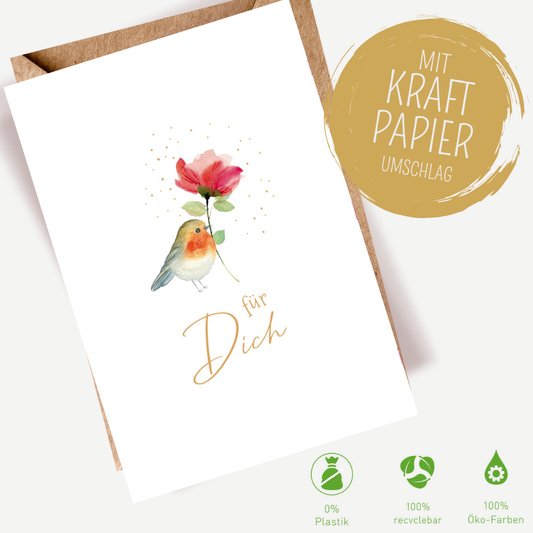 Green Karma Doppelkarte - Rotkehlchen mit Mohn