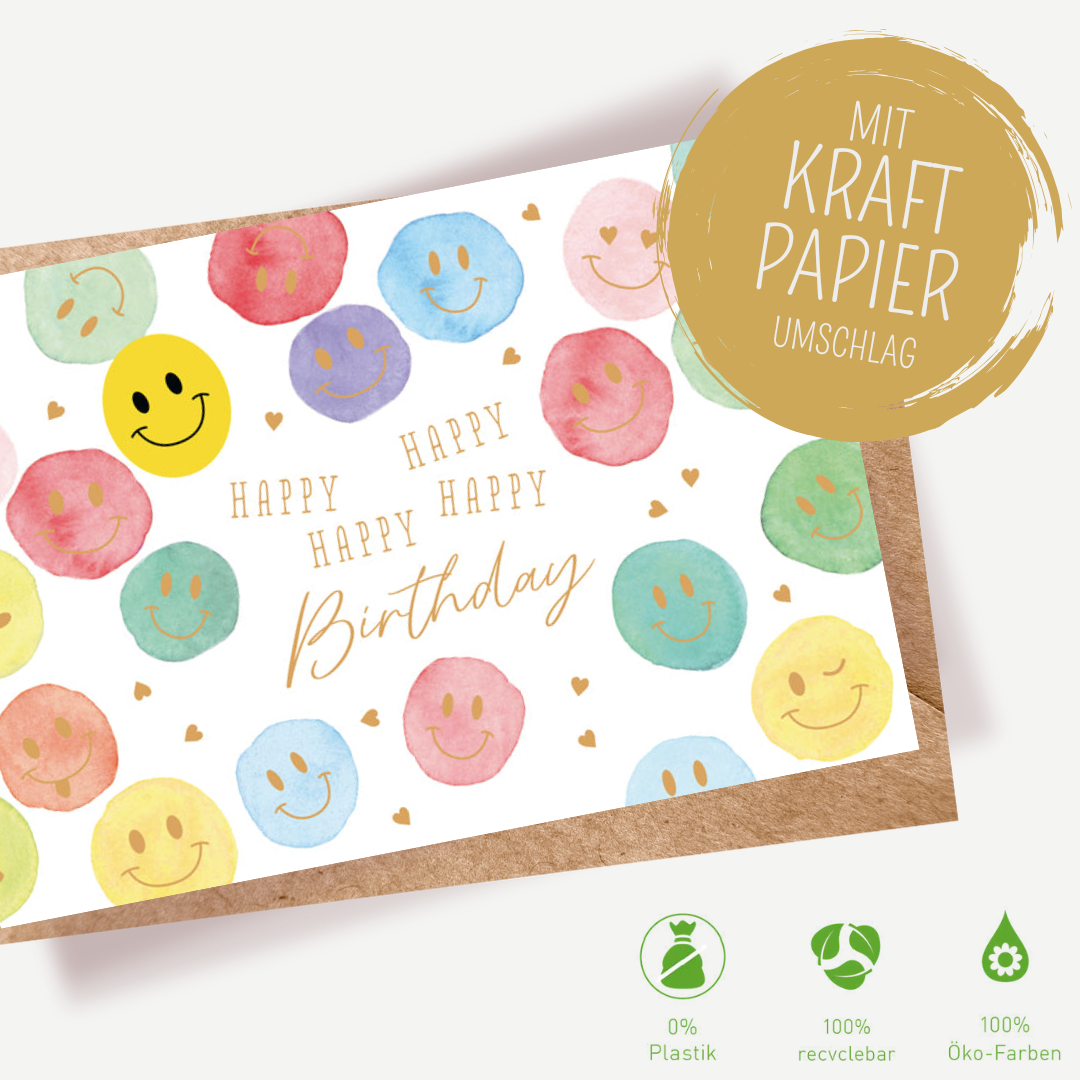 Green Karma Doppelkarte - Smilies zum Geburtstag