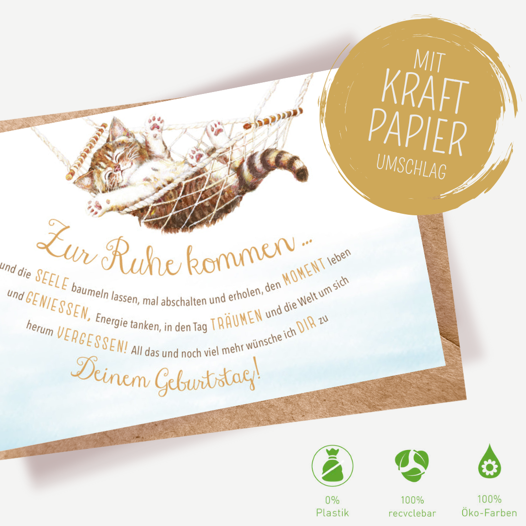 Green Karma Doppelkarte - Kleine Katze in der Hängematte