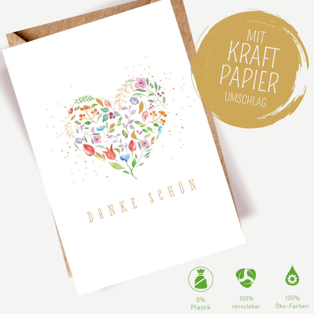Green Karma Doppelkarte - Dankeschön Blumenherz