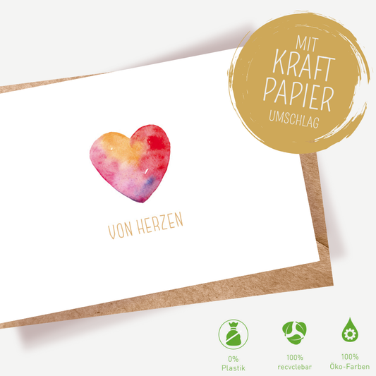 Green Karma Doppelkarte - Buntes Aquarell-Herz