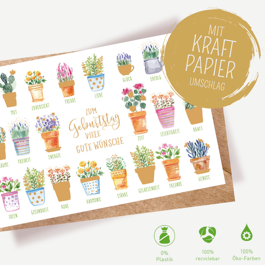 Green Karma Doppelkarte - Viele kleine Blumentöpfe