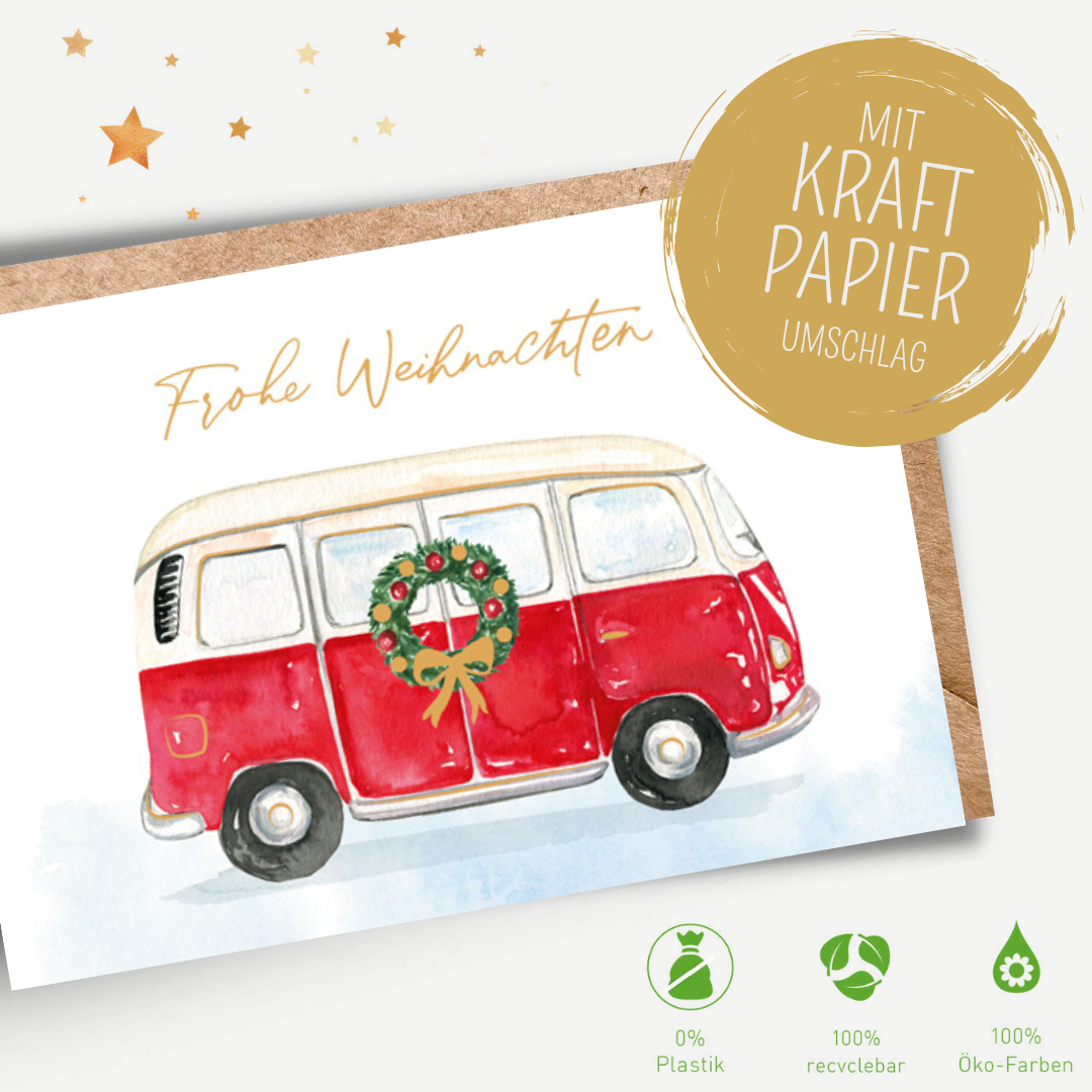 Green Karma XMAS Midikarte -Bulli mit Kranz