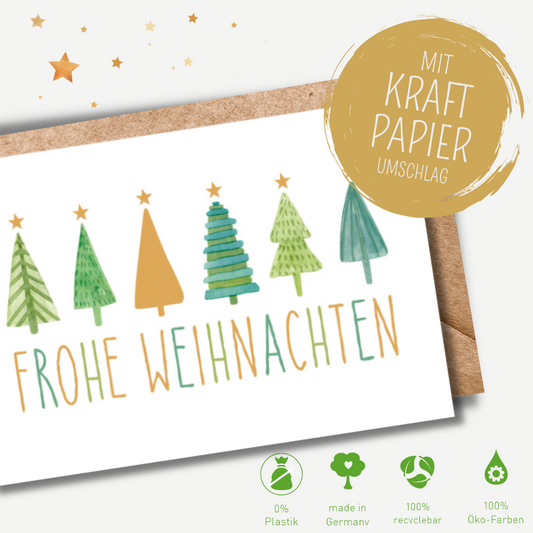 Green Karma XMAS Midikarte - Reihe von Tannenbäumchen
