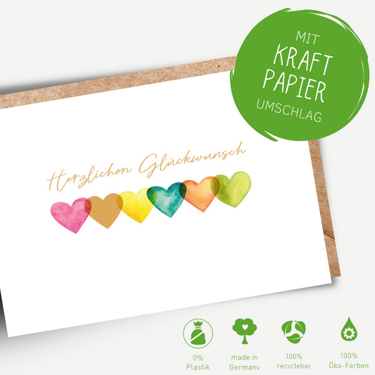 Green Karma Doppelkarte - Viele bunte Herzen