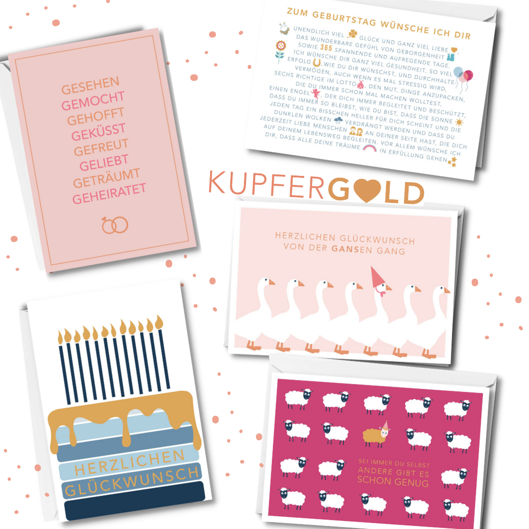 5er Doppelkarten-Set Kupfergold