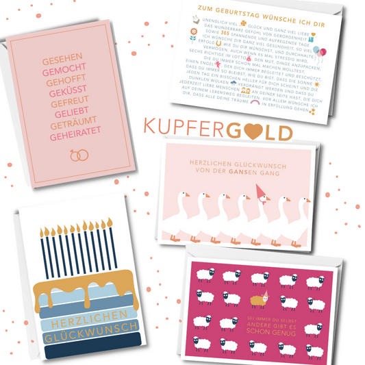5er Doppelkarten-Set Kupfergold