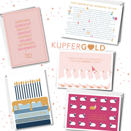 5er Doppelkarten-Set Kupfergold
